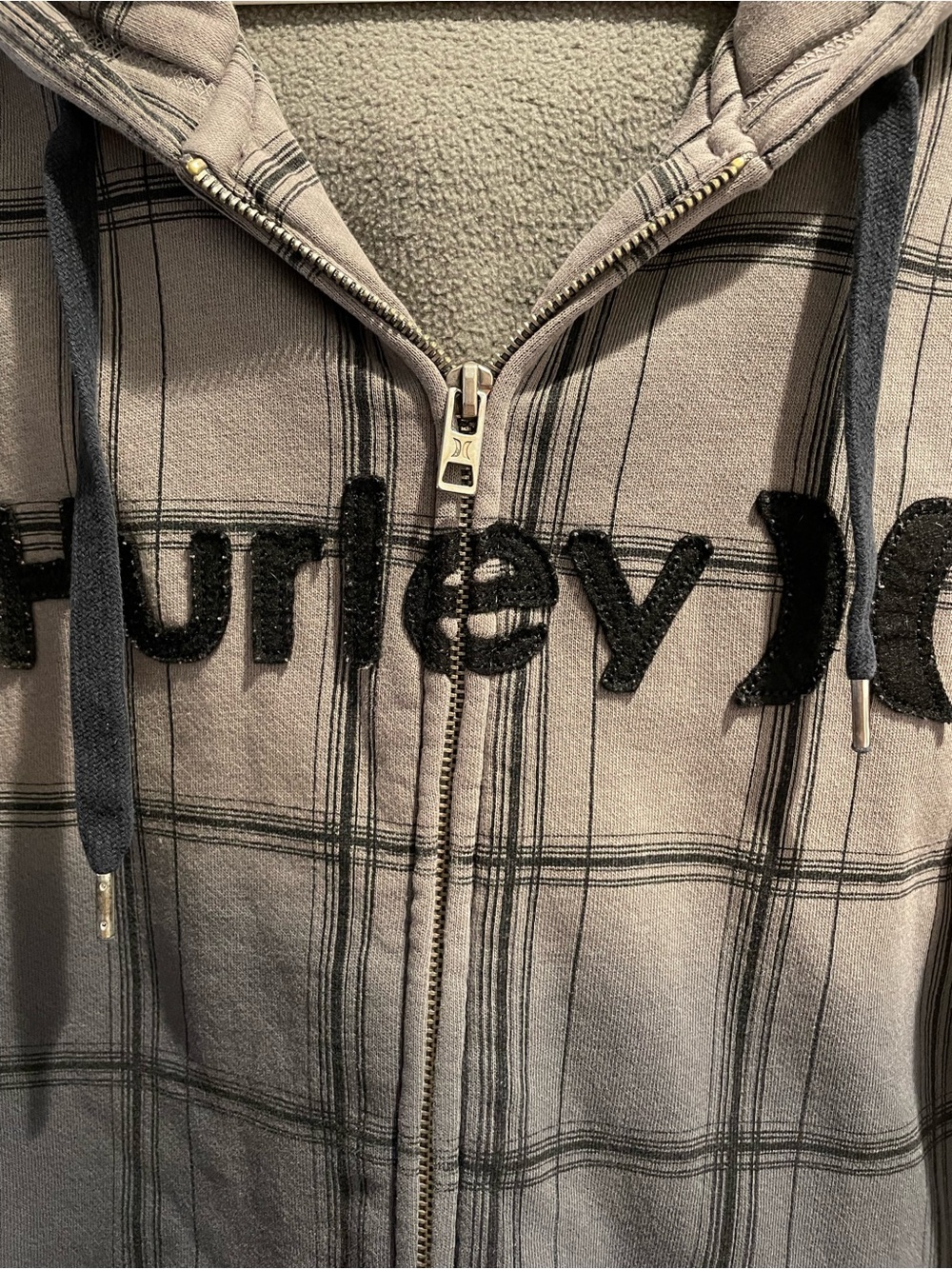 🛹VTG Y2K Hurley Ombre Plaid Full Zip Hoodie Grey Black🛹 - Picture 2 of 6